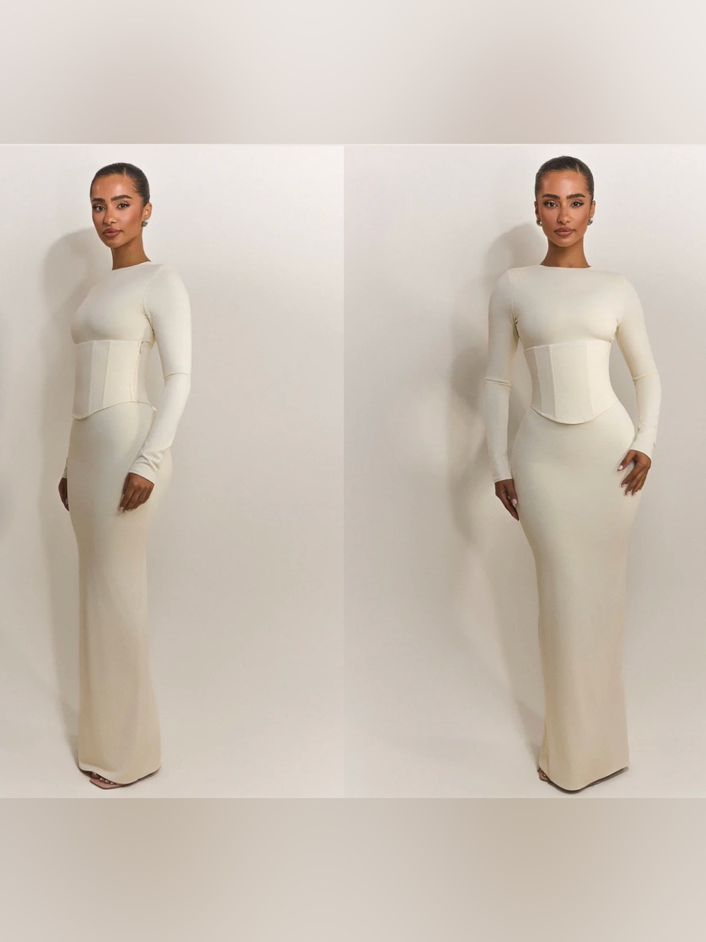 Women's Cream Maxi Dress with Corset Waist